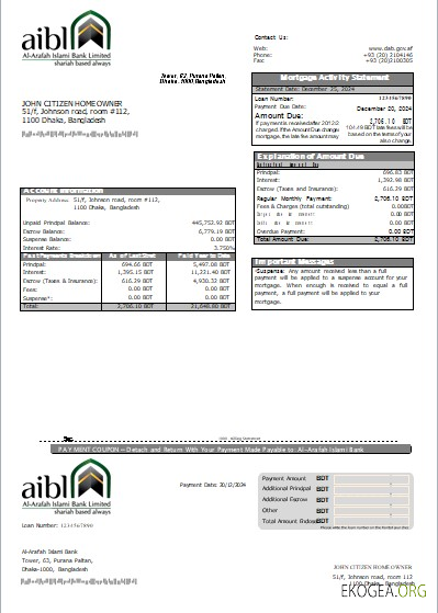 Bangladesh Al, Arafah Islami Bank relevé hypothécaire scr